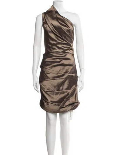 Pre-owned Halston Heritage One-shoulder Mini Dress W/ Tags In Brown/metallic