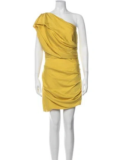 Pre-owned Halston Heritage One-shoulder Mini Dress In Yellow