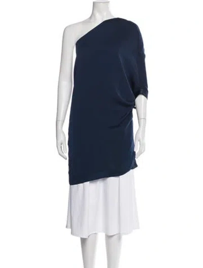 Pre-owned Halston Heritage One-shoulder Short Sleeve Top In Blue