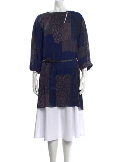 Pre-owned Halston Heritage Patterned Bateau Neckline Tunic W/ Tags In Blue