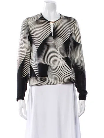 Pre-owned Halston Heritage Patterned Crew Neck Blouse In Multi
