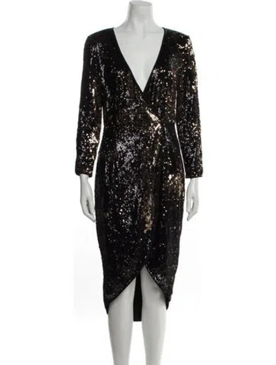 Pre-owned Halston Heritage Patterned Midi Length Dress In Gold