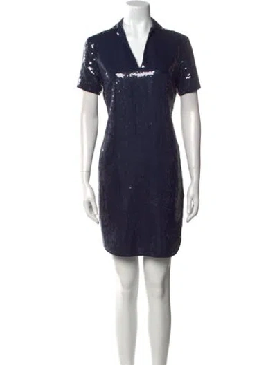 Pre-owned Halston Heritage Patterned Mini Dress In Blue