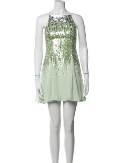 Pre-owned Halston Heritage Patterned Mini Dress In Green