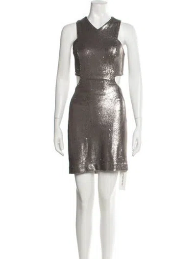 Pre-owned Halston Heritage Patterned Mini Dress In Silver
