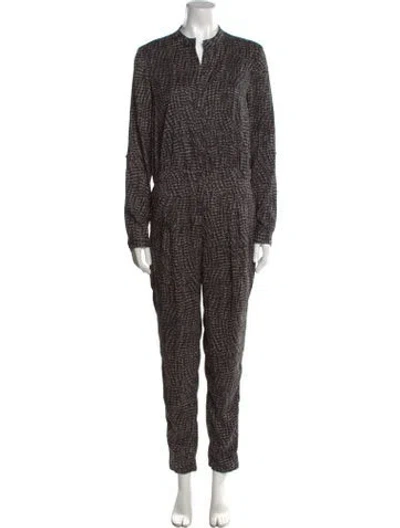 Pre-owned Halston Heritage Plaid Print Crew Neck Jumpsuit In Gray