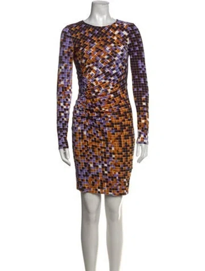 Pre-owned Halston Heritage Plaid Print Mini Dress In Purple