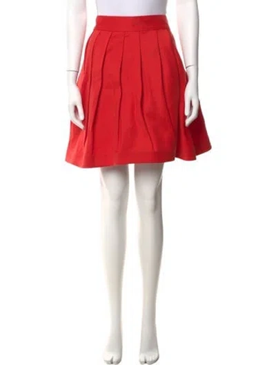 Pre-owned Halston Heritage Pleated Accents Knee-length Skirt In Red