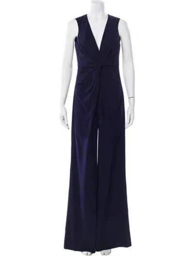 Pre-owned Halston Heritage Plunge Neckline Jumpsuit In Black