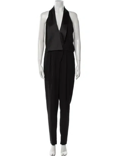 Pre-owned Halston Heritage Plunge Neckline Jumpsuit In Black