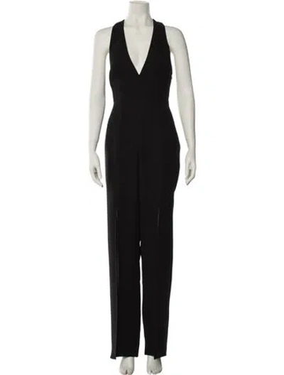 Pre-owned Halston Heritage Plunge Neckline Jumpsuit In Black