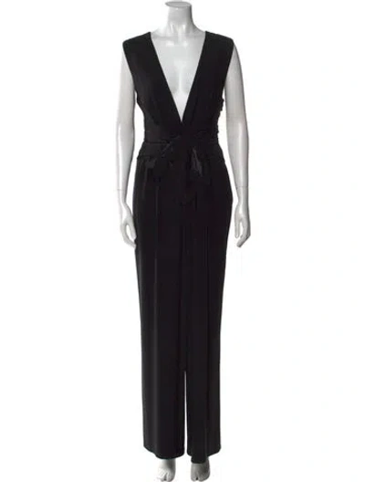 Pre-owned Halston Heritage Plunge Neckline Jumpsuit In Black