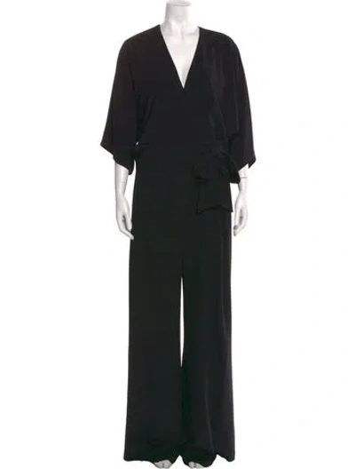 Pre-owned Halston Heritage Plunge Neckline Jumpsuit W/ Tags In Black