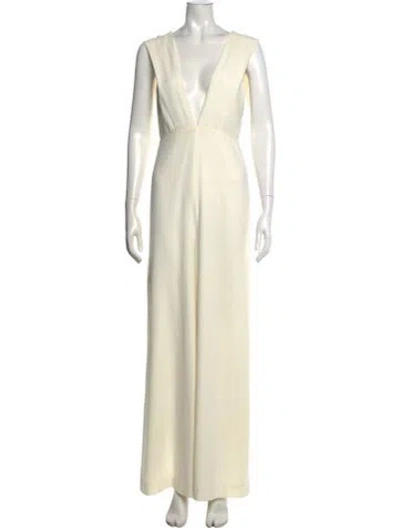 Pre-owned Halston Heritage Plunge Neckline Jumpsuit In White