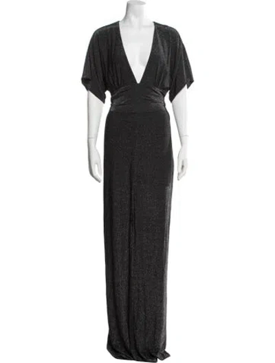 Pre-owned Halston Heritage Plunge Neckline Long Dress In Black/metallic