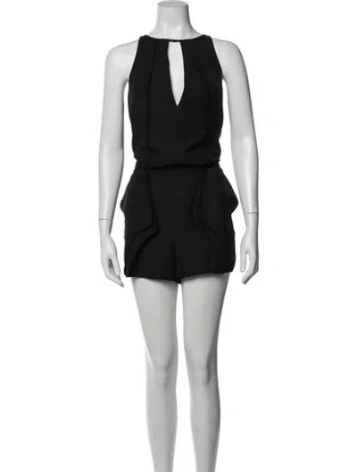 Pre-owned Halston Heritage Plunge Neckline Romper In Black