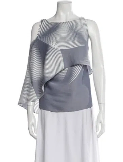Pre-owned Halston Heritage Printed Asymmetrical Blouse In Gray