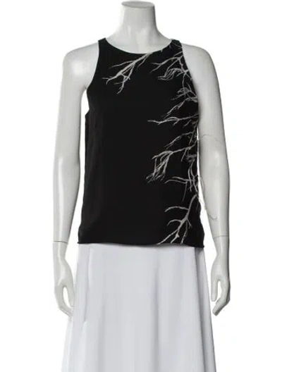 Pre-owned Halston Heritage Printed Crew Neck Top In Black