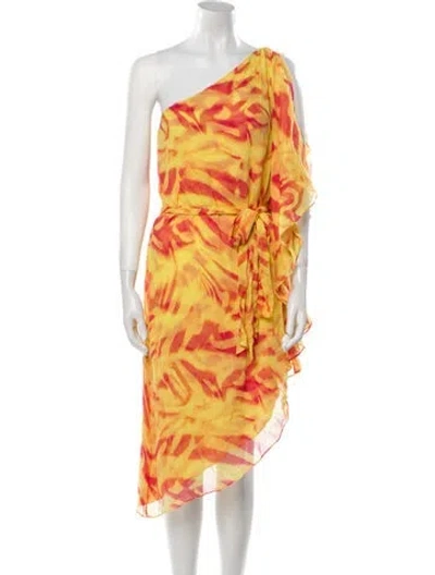 Pre-owned Halston Heritage Printed Knee-length Dress In Yellow