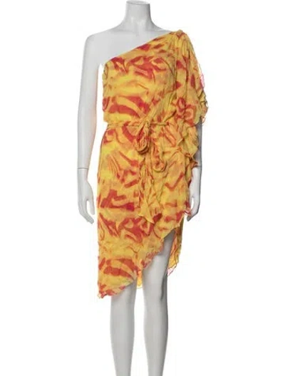 Pre-owned Halston Heritage Printed Knee-length Dress In Yellow