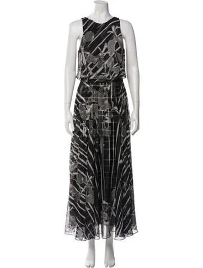 Pre-owned Halston Heritage Printed Long Dress In Black