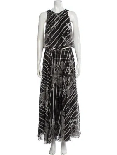 Pre-owned Halston Heritage Printed Long Dress In Black