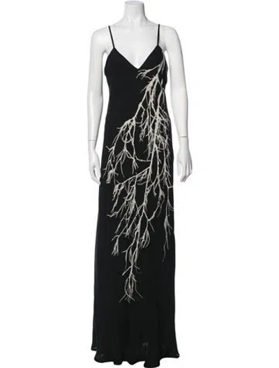 Pre-owned Halston Heritage Printed Long Dress In Black