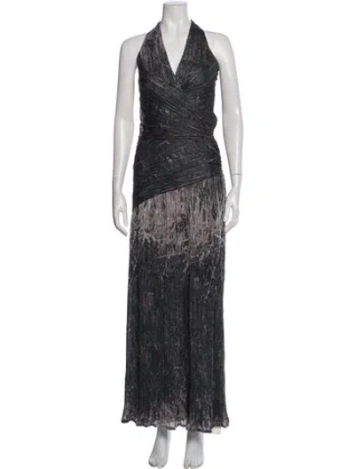 Pre-owned Halston Heritage Printed Long Dress In Green