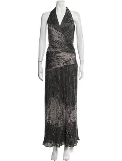 Pre-owned Halston Heritage Printed Long Dress In Green