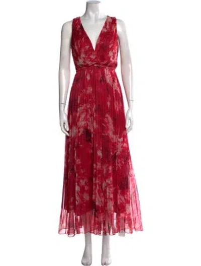 Pre-owned Halston Heritage Printed Long Dress In Red