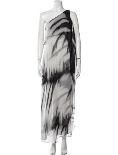 Pre-owned Halston Heritage Printed Long Dress In White