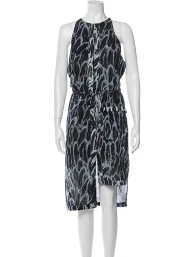 Pre-owned Halston Heritage Printed Midi Length Dress In Blue