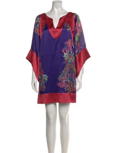 Pre-owned Halston Heritage Printed Mini Dress In Purple