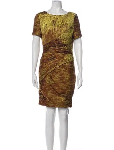 Pre-owned Halston Heritage Printed Mini Dress In Yellow
