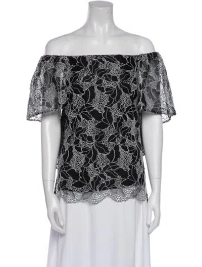 Pre-owned Halston Heritage Printed Off-the-shoulder Top In Black