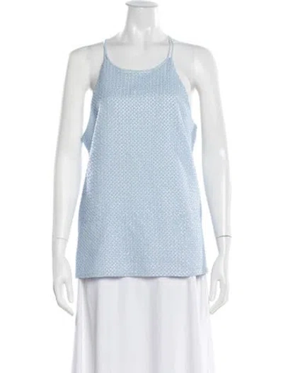 Pre-owned Halston Heritage Printed Scoop Neck Top In Blue