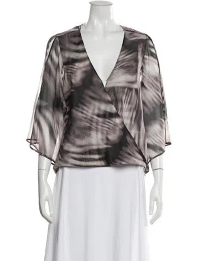 Pre-owned Halston Heritage Printed V-neck Blouse In Purple