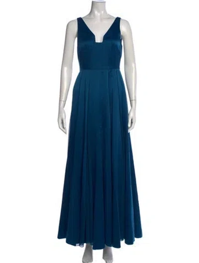 Pre-owned Halston Heritage Satin Long Dress In Blue