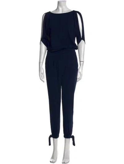 Pre-owned Halston Heritage Scoop Neck Jumpsuit In Blue