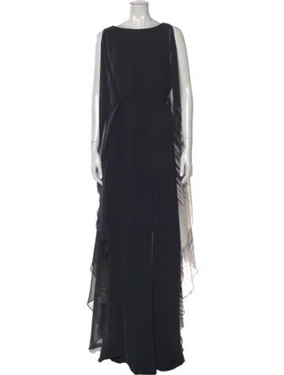 Pre-owned Halston Heritage Scoop Neck Long Dress In Blue