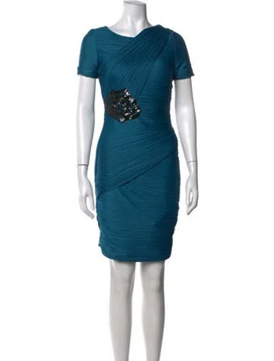 Pre-owned Halston Heritage Scoop Neck Mini Dress In Blue