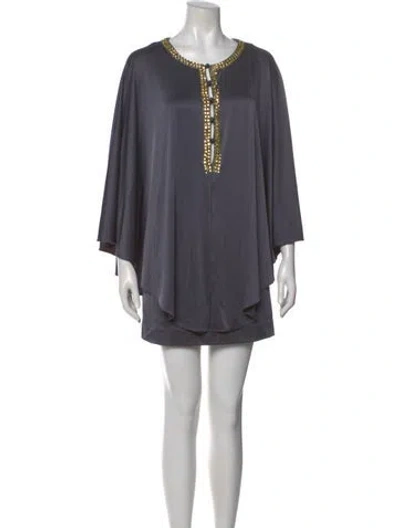 Pre-owned Halston Heritage Scoop Neck Mini Dress In Gray