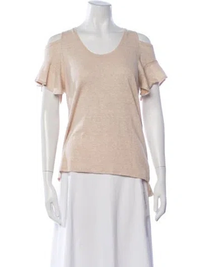 Pre-owned Halston Heritage Scoop Neck Short Sleeve Top In Neutrals