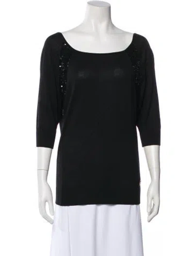 Pre-owned Halston Heritage Scoop Neck Three-quarter Sleeve Top In Black