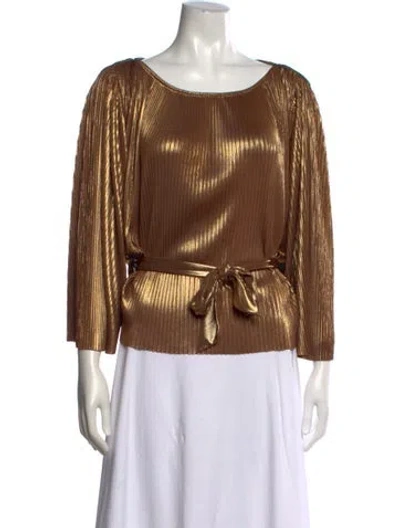 Pre-owned Halston Heritage Scoop Neck Three-quarter Sleeve Top In Gold