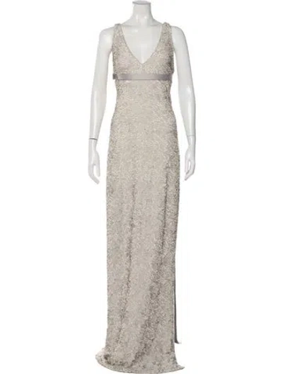 Pre-owned Halston Heritage Sequin Long Dress W/ Tags In Gray