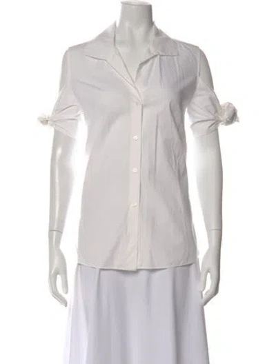 Pre-owned Halston Heritage Short Sleeve Button-up Top In Neutral