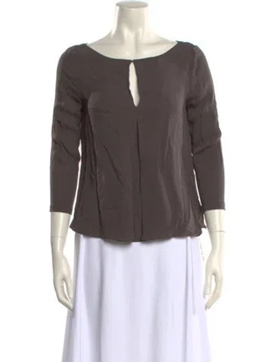 Pre-owned Halston Heritage Silk Bateau Neckline Blouse In Gray