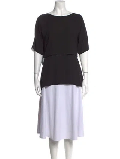 Pre-owned Halston Heritage Silk Bateau Neckline Top In Black