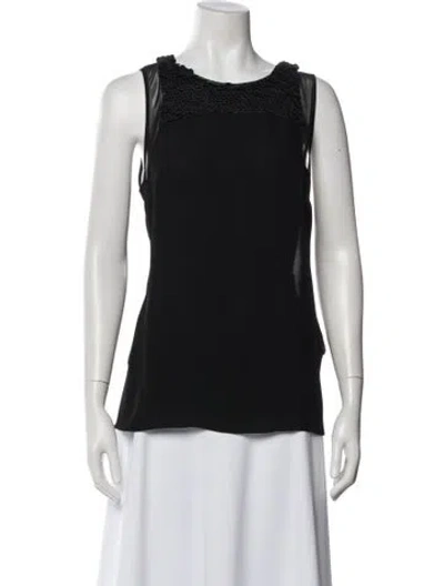 Pre-owned Halston Heritage Silk Crew Neck Top In Black